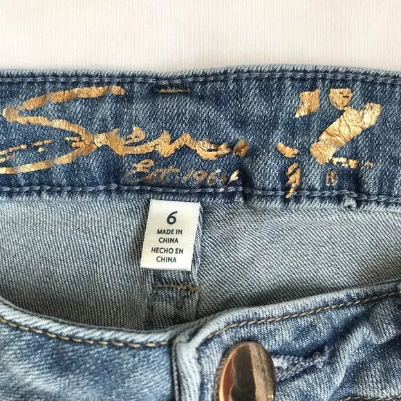 Seven7 Seven Denim Weekend Shorts Women 6 Blue Stretch Bling Stars Patriotic USA - Picture 2 of 12